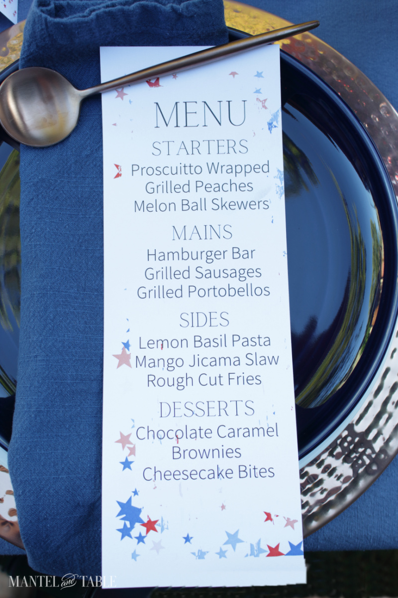Menu in the festive stars printables collection