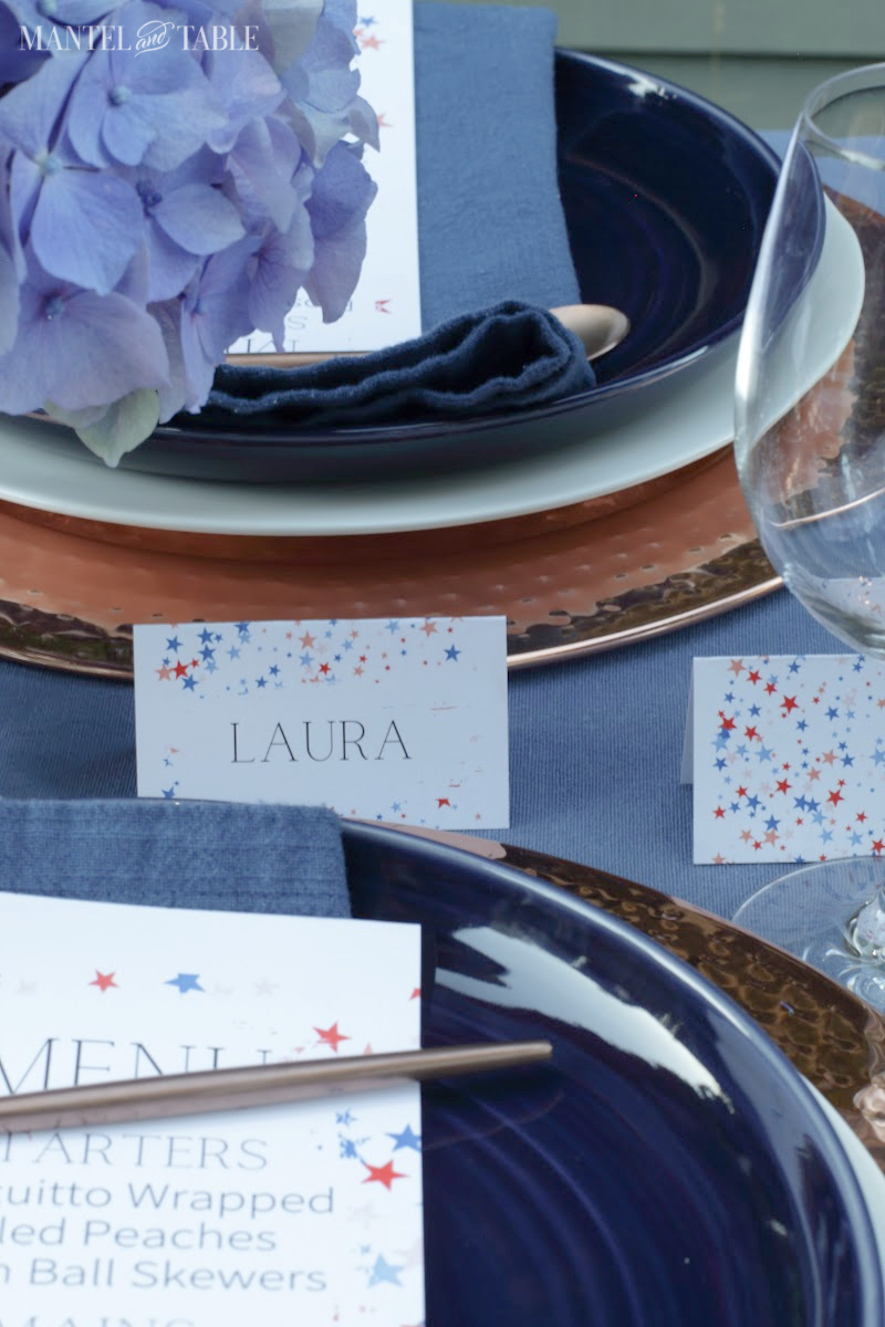 closeup of stars printables - place cards and menus
