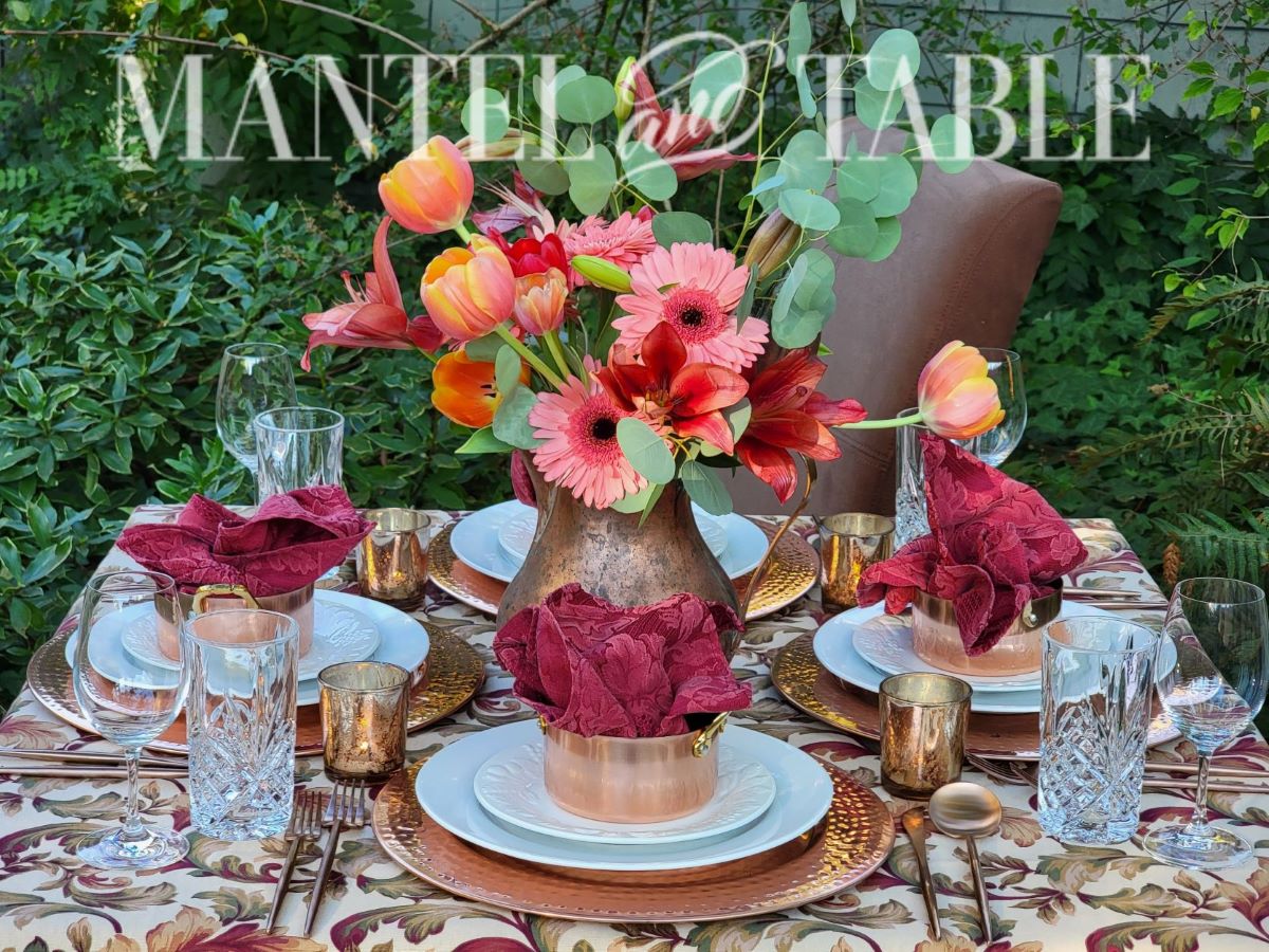 Outdoor copper tablescape