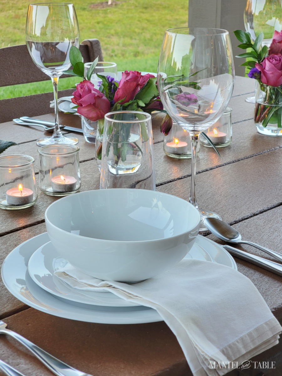 White dishes on a table closeup